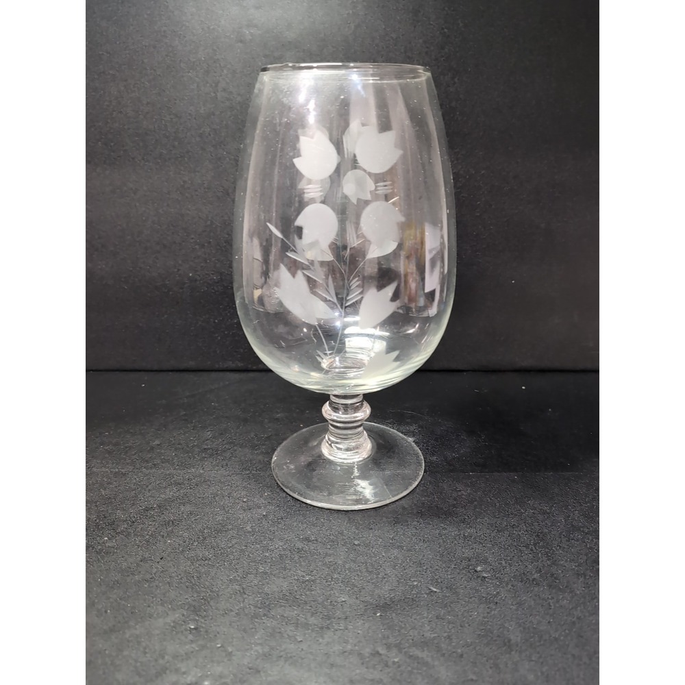 Chintz Flower Etched Clear Glass Vase, 11" Footed Vase, Vintage Decor, Glassware
